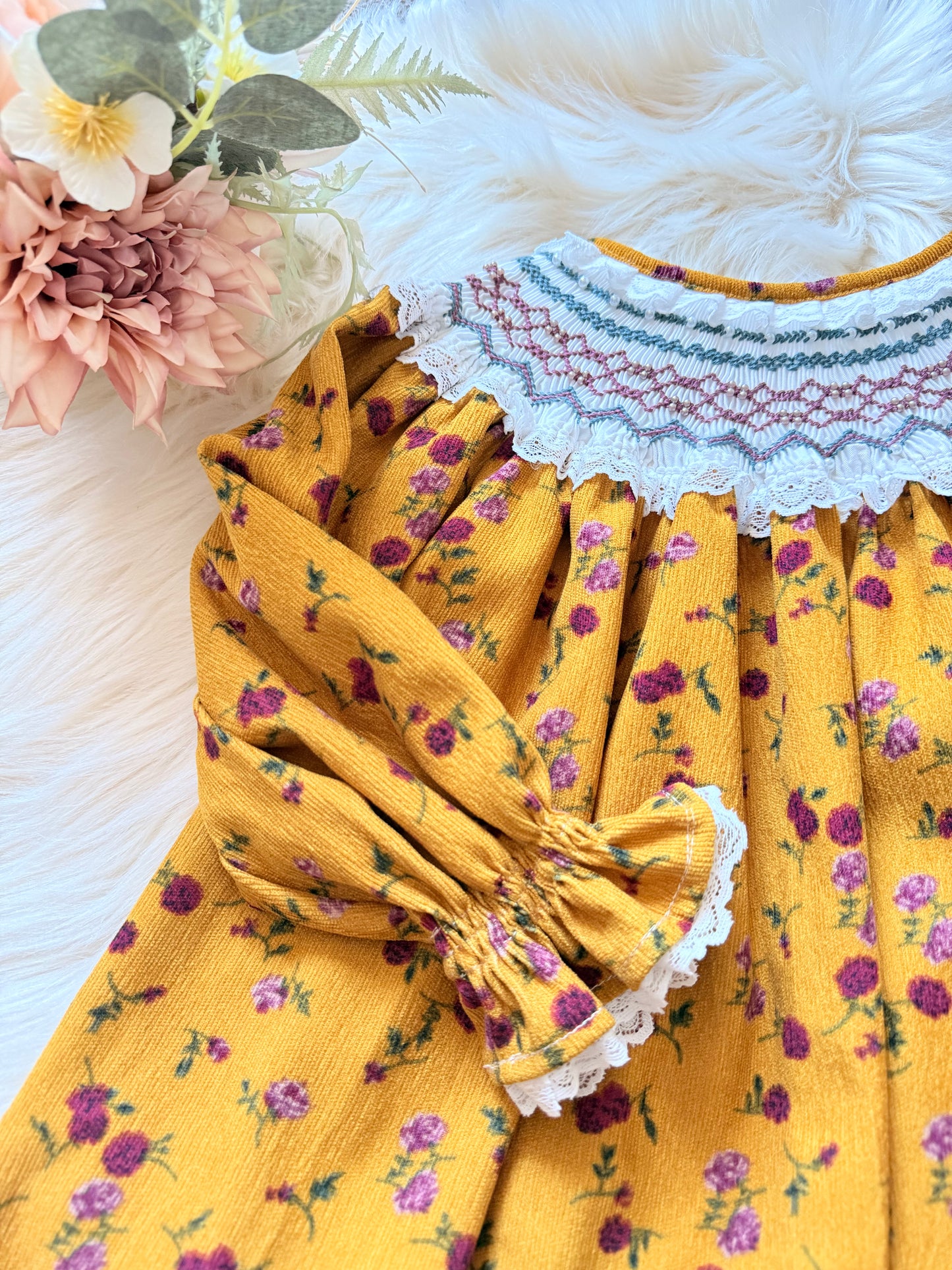 Sunset Rose smock Bishop dress