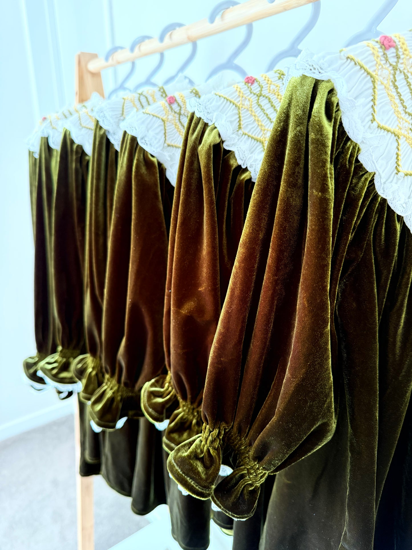 Avocado Green Velvet smock bishop dress