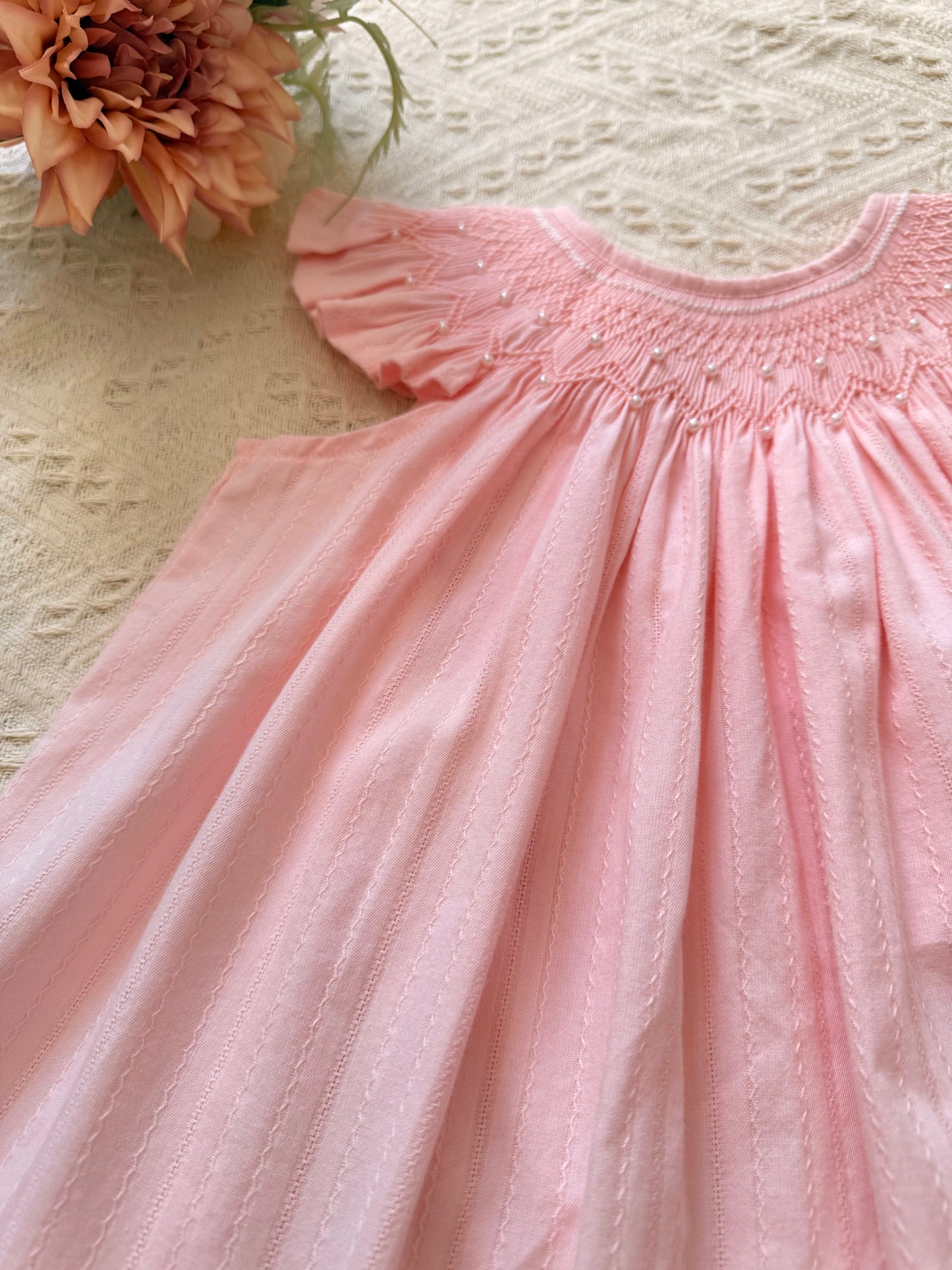 Pink Cotton Hand-smocked & emboriderd Kids dress