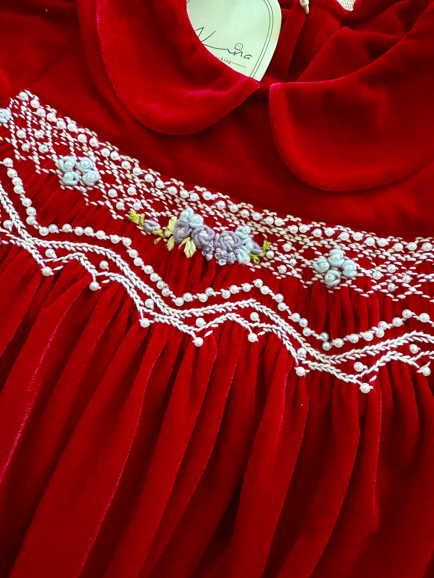 Red Velvet smocked kids dress