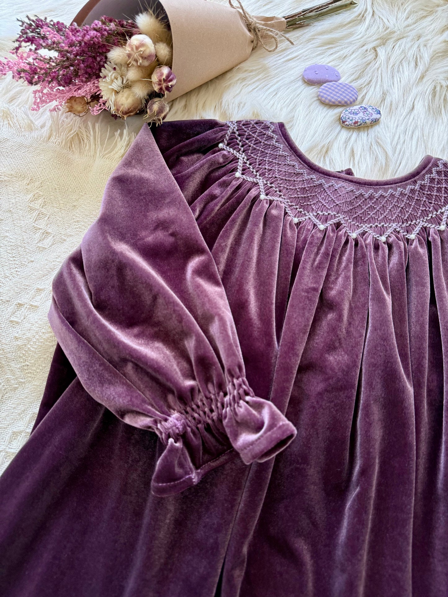 Purple Velvet smock bishop dress