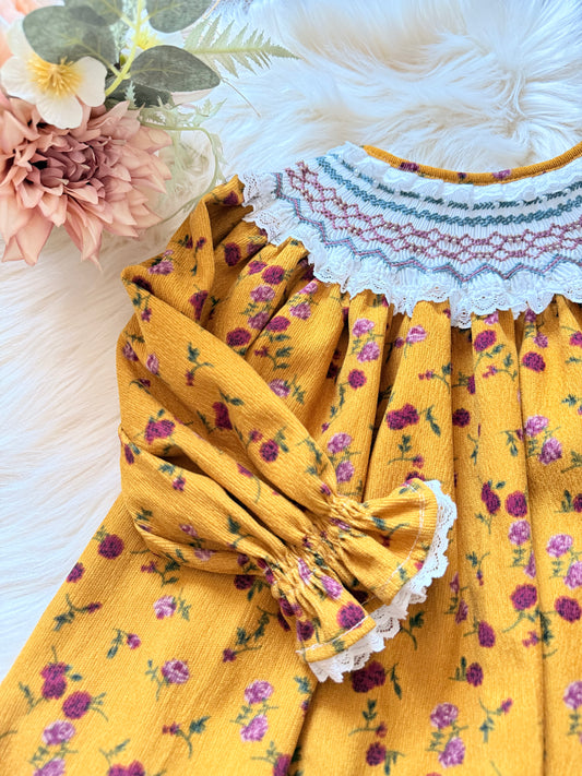 Sunset Rose Cotton hand smocked kids dress