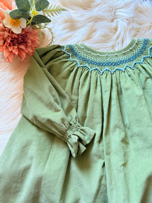 Light green hand smocked kids dress