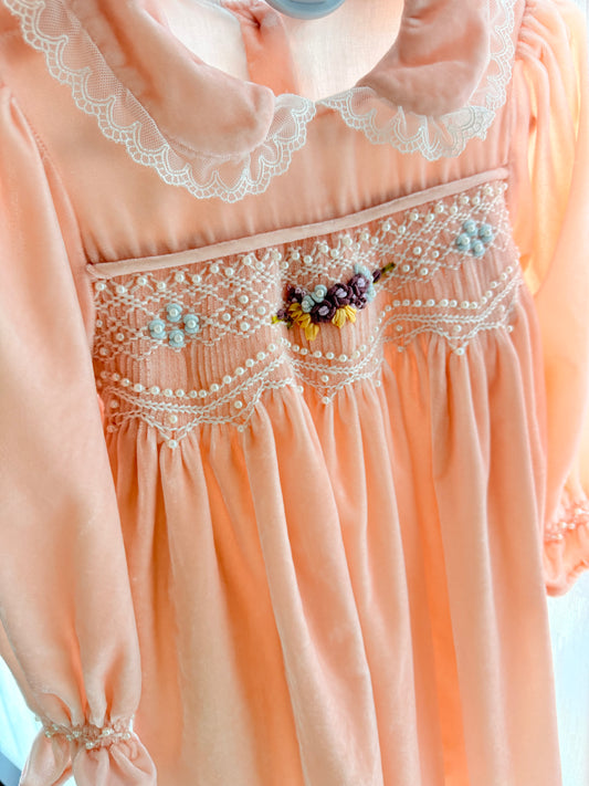 Pink Velvet hand smocked kids dress