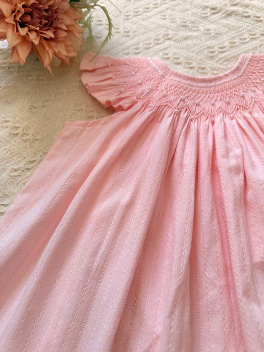 Pink Cotton Hand-smocked & emboriderd Kids dress