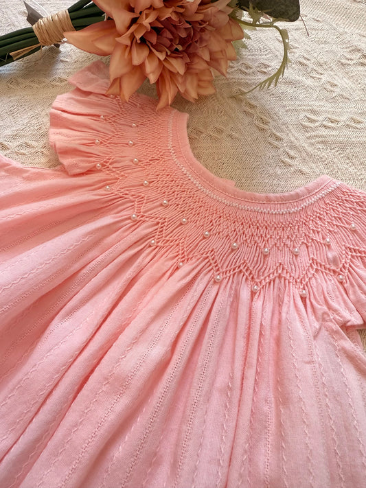 Pink Cotton Hand-smocked & emboriderd Kids dress