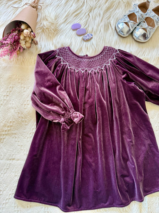 Purple Velvet smock bishop dress